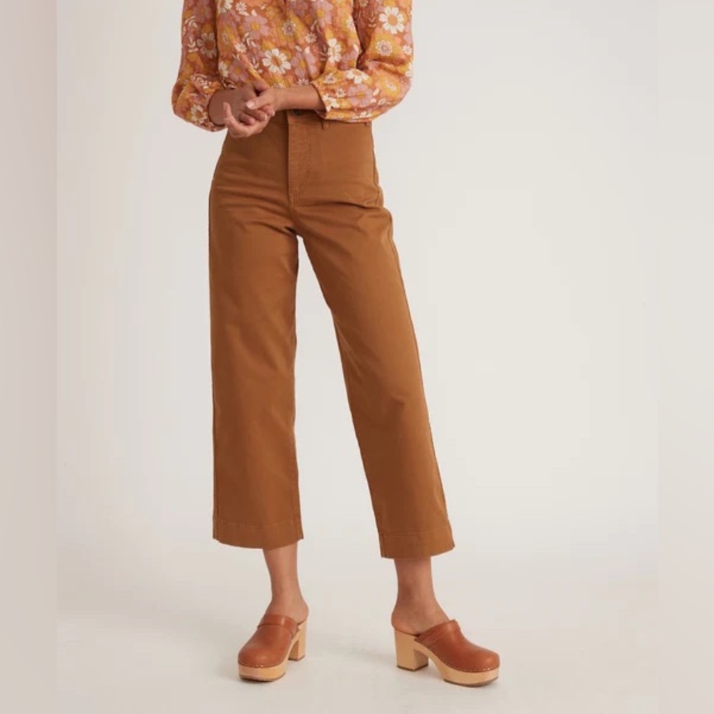Marine Layer Bridget Slim Wide Leg Crop Pant in Gold